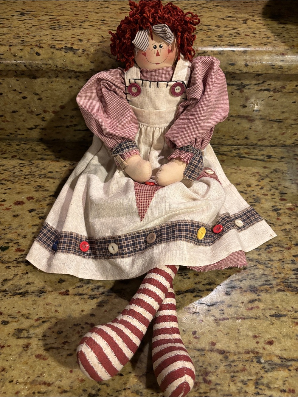 Rag Doll with Red Yarn Hair and Striped Legs